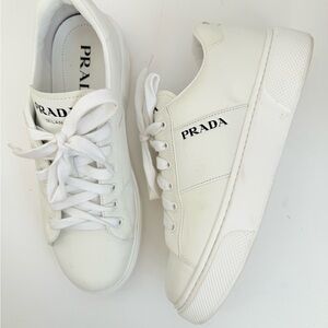 Prada White Leather logo trainer flat shoes EU 40 US 10